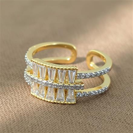 Cz Adjustable Ring With 2 Tone Rhodium Plating