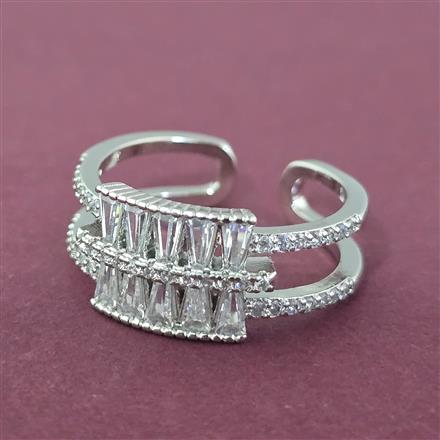Cz Adjustable Ring With 2 Tone Rhodium Plating