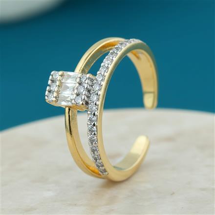 Cz Adjustable Ring With 2 Tone Rhodium Plating