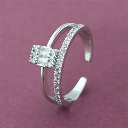 Cz Adjustable Ring With 2 Tone Rhodium Plating