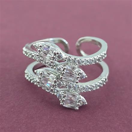 Cz Adjustable Ring With 2 Tone Rhodium Plating