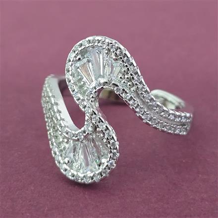 Cz Adjustable Ring With 2 Tone Rhodium Plating