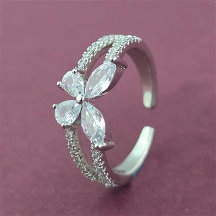 Cz Adjustable Ring With 2 Tone Rhodium Plating