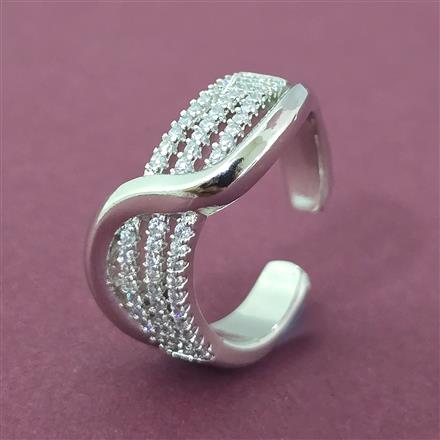 Cz Adjustable Ring With 2 Tone Rhodium Plating