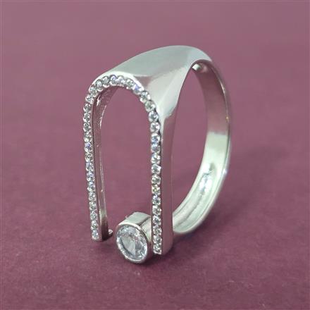 Cz Adjustable Ring With 2 Tone Rhodium Plating