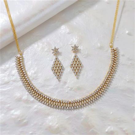 Cubic Zirconia Classic Necklace Set With 2 Tone Rhodium Plating