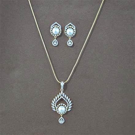 Cz Classic Pendant Set With 2 Tone Rhodium Plating