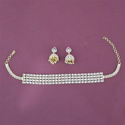 Cz Choker Necklace Set With Carat 2 Tone Rhodium Plating