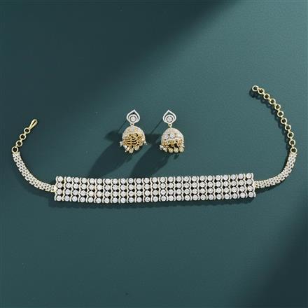 Cz Choker Necklace Set With Carat 2 Tone Rhodium Plating