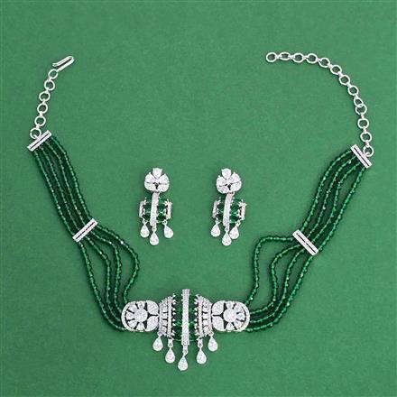 Cz Classic Necklace Set With Rhodium Plating
