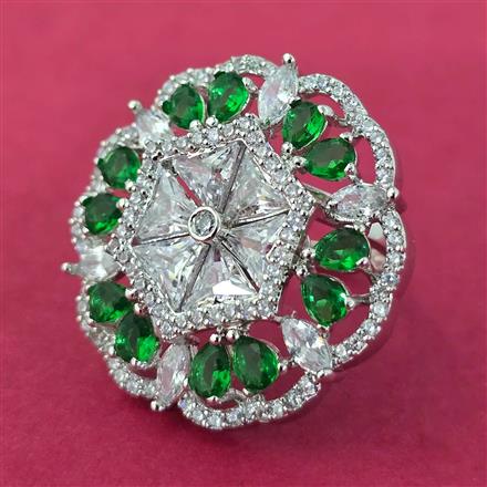 Cubic Zirconia Adjustable Ring With Rhodium Plating