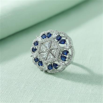 Cubic Zirconia Adjustable Ring With Rhodium Plating