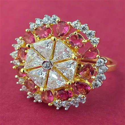 Cubic Zirconia Adjustable Ring With 2 Tone Plating