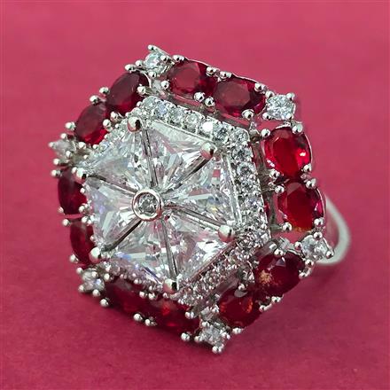 Cubic Zirconia Adjustable Ring With Rhodium Plating