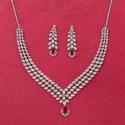 Cubic Zirconia Classic Necklace Set With Rhodium Plating