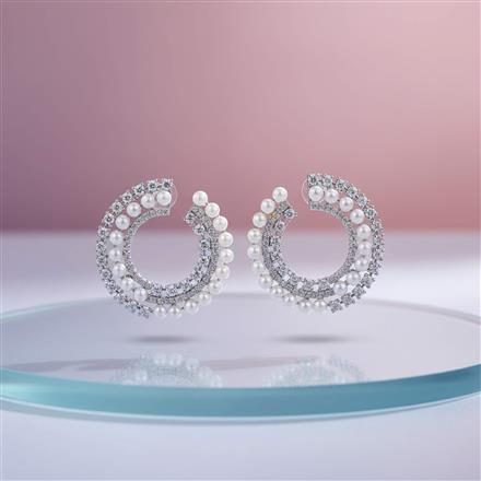 Cubic Zirconia Classic Earring With 2 Tone Rhodium Plating
