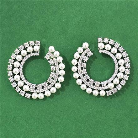 Cubic Zirconia Classic Earring With 2 Tone Rhodium Plating