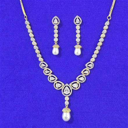 Cubic Zirconia Delicate Necklace Set With 2 Tone Plating
