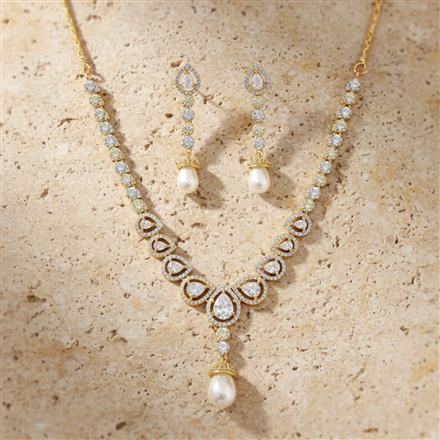 Cubic Zirconia Delicate Necklace Set With 2 Tone Plating