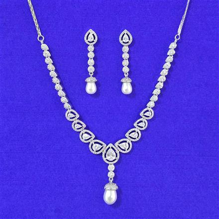 Cubic Zirconia Delicate Necklace Set With Rhodium Plating