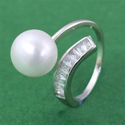 Cubic Zirconia Classic Ring With 2 Tone Rhodium Plating