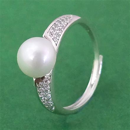 Cubic Zirconia Adjustable Ring With 2 Tone Rhodium Plating