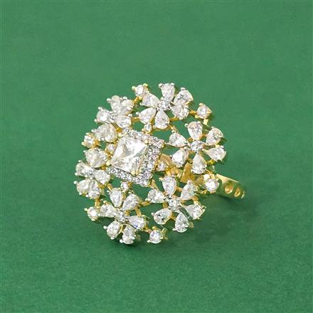 Cubic Zirconia Classic Ring With 2 Tone Rhodium Plating