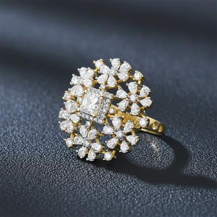 Cubic Zirconia Classic Ring With 2 Tone Rhodium Plating