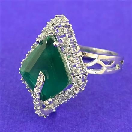 Cubic Zirconia Adjustable Ring With Rhodium Plating