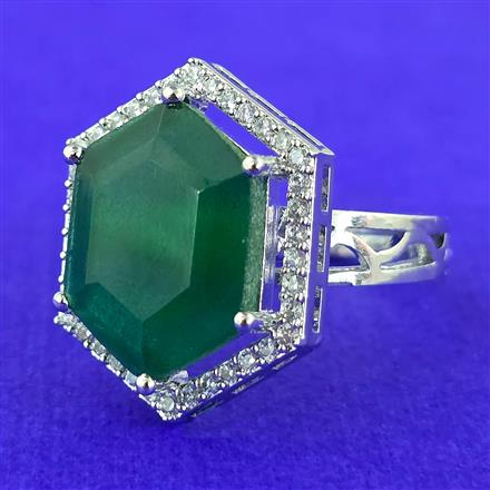 Cubic Zirconia Adjustable Ring With Rhodium Plating