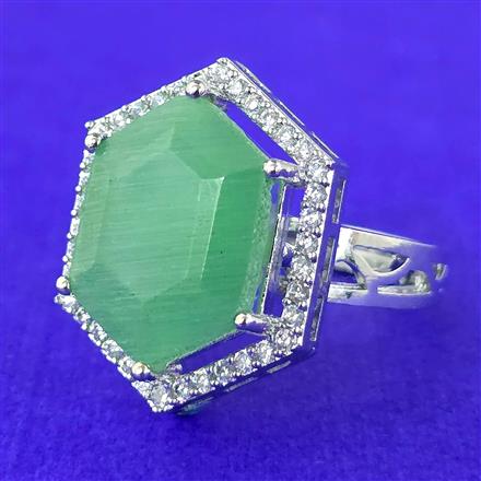 Cubic Zirconia Adjustable Ring With Rhodium Plating