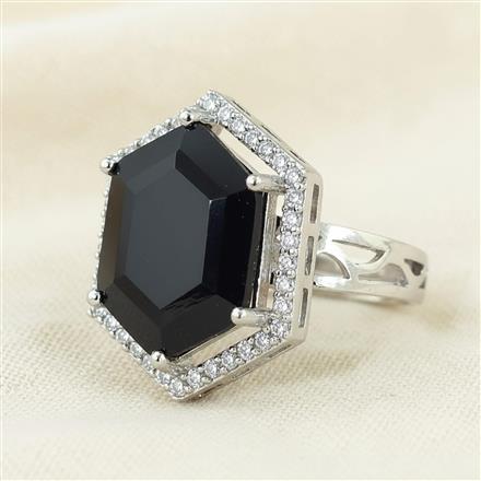 Cubic Zirconia Adjustable Ring With Rhodium Plating