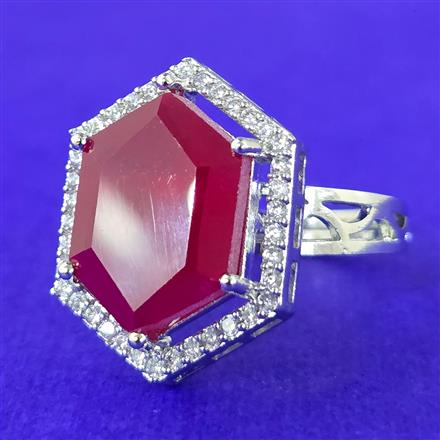 Cubic Zirconia Adjustable Ring With Rhodium Plating