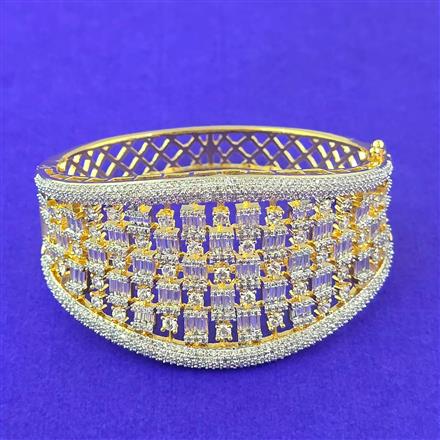 Cubic Zirconia Openable Kada With 2 Tone Rhodium Plating