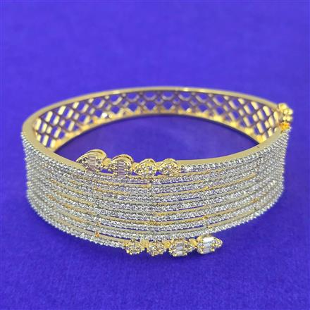 Cubic Zirconia Openable Kada With Carat Rhodium 2 Tone Plating