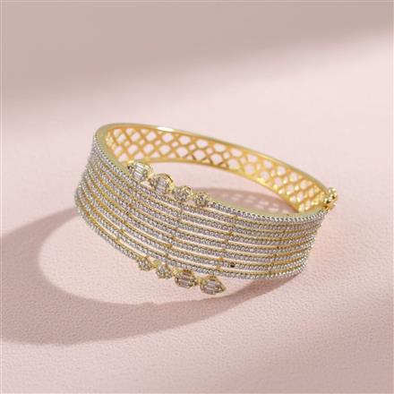 Cubic Zirconia Openable Kada With Carat Rhodium 2 Tone Plating