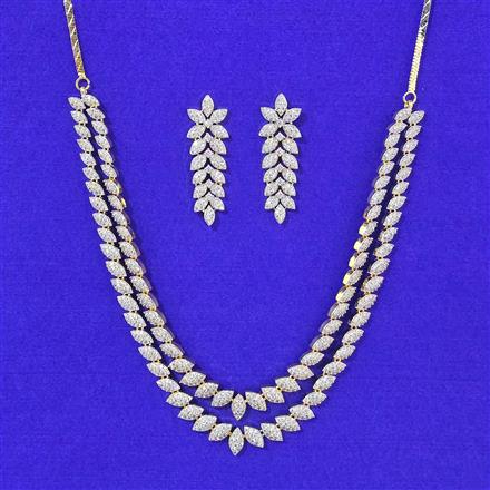 Cubic Zirconia Classic Necklace Set With 2 Tone Rhodium Plating