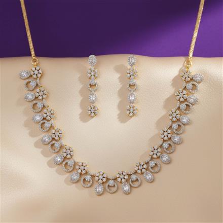 Cubic Zirconia Classic Necklace Set With 2 Tone Rhodium Plating