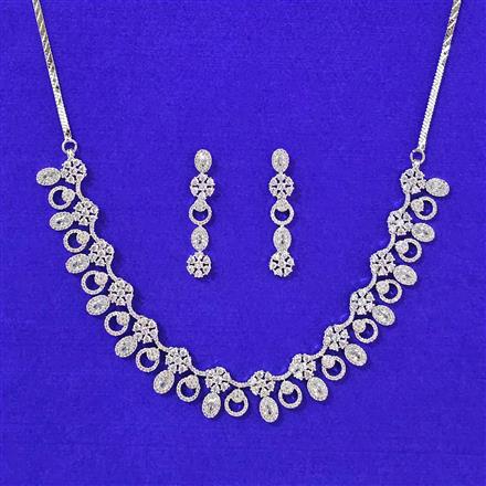 Cubic Zirconia Classic Necklace Set With 2 Tone Rhodium Plating