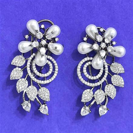 Cubic Zirconia Classic Earring With Black 2 Tone Rhodium Plating