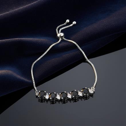 Cubic Zirconia Adjustable Bracelet With Rhodium Plating