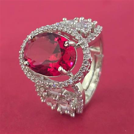 Cubic Zirconia Adjustable Ring With Rhodium Plating