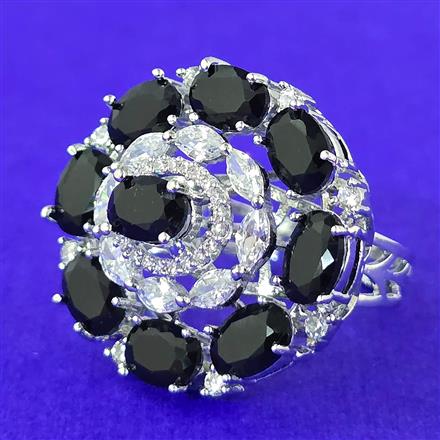 Cubic Zirconia Adjustable Ring With Rhodium Plating