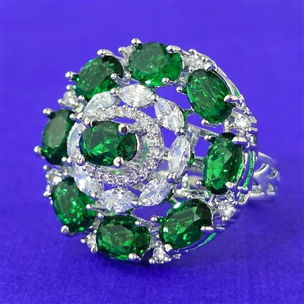 Cubic Zirconia Adjustable Ring With Rhodium Plating