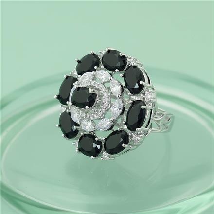 Cubic Zirconia Adjustable Ring With Rhodium Plating