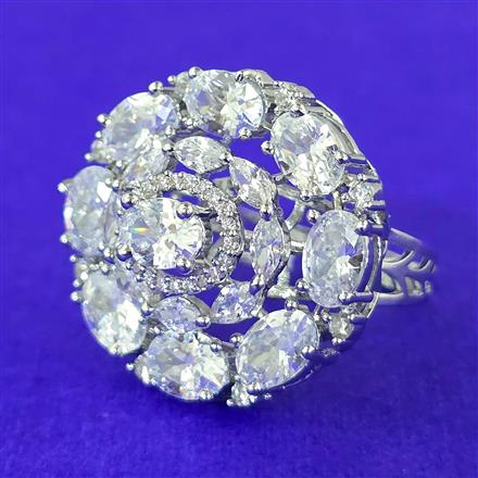 Cubic Zirconia Adjustable Ring With Rhodium Plating
