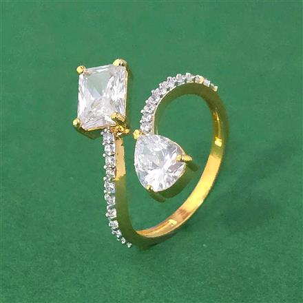 Cubic Zirconia Adjustable Ring With 2 Tone Rhodium Plating