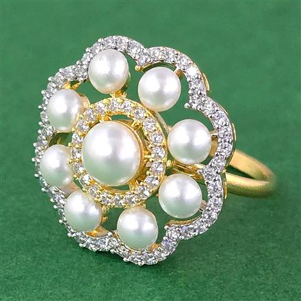 Cubic Zirconia Adjustable Ring With 2 Tone Rhodium Plating