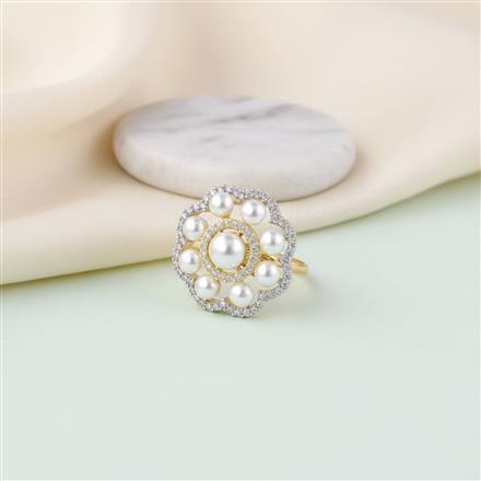 Cubic Zirconia Adjustable Ring With 2 Tone Rhodium Plating
