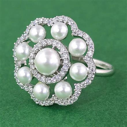 Cubic Zirconia Adjustable Ring With 2 Tone Rhodium Plating